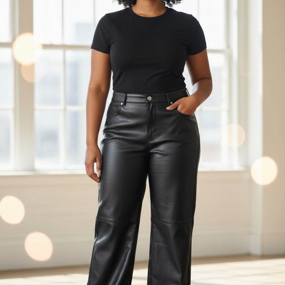 Old Navy Black Faux Leather Flare Pants